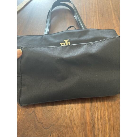 Lauren Ralph Lauren Black Tote Handbag Black Gold Embroidered Logo Lg Designer - Picture 3 of 11